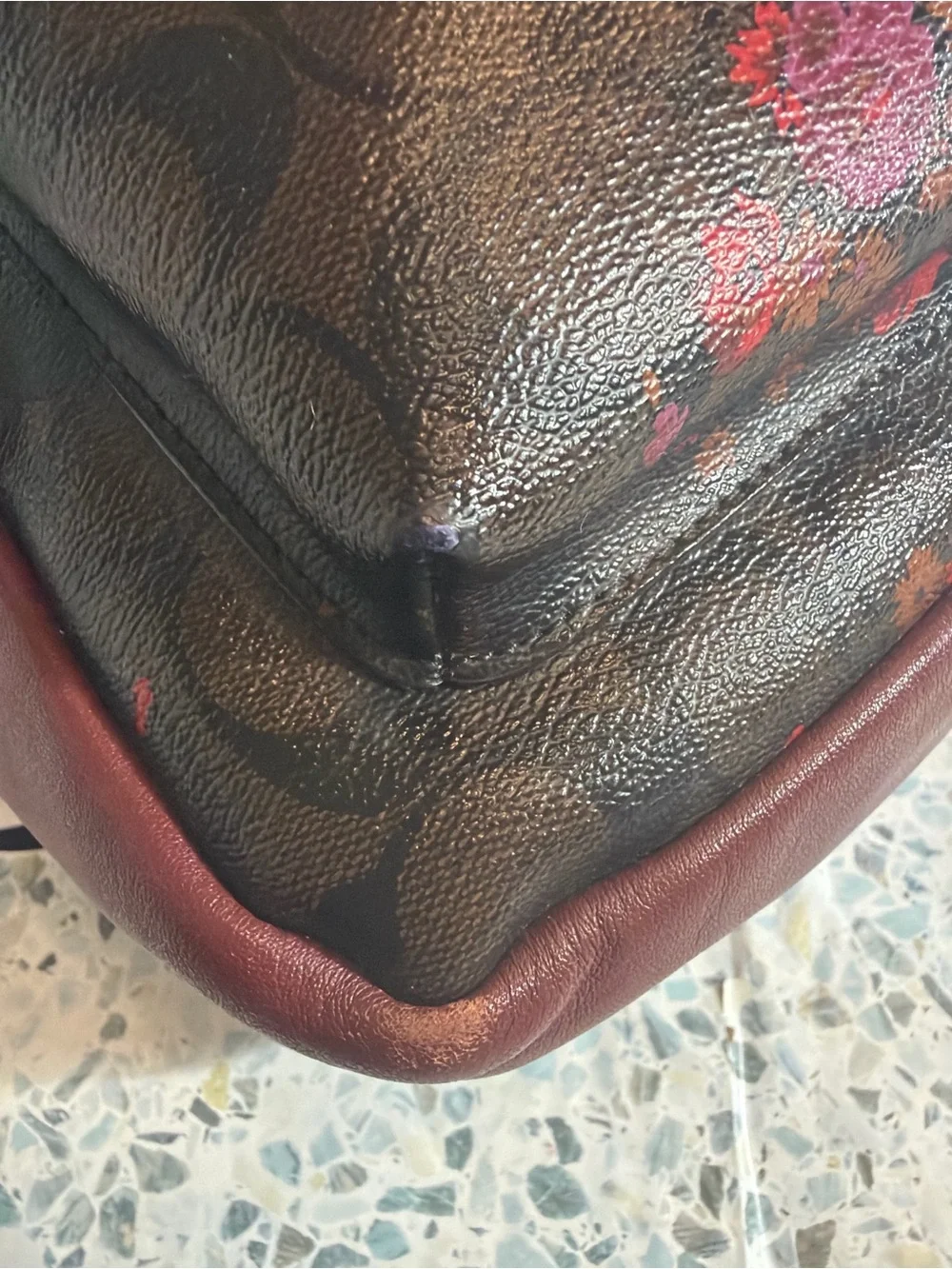 Coach F38049 Prairie Floral Signature Canvas Backpack Burgundy Leather - Picture 9 of 13